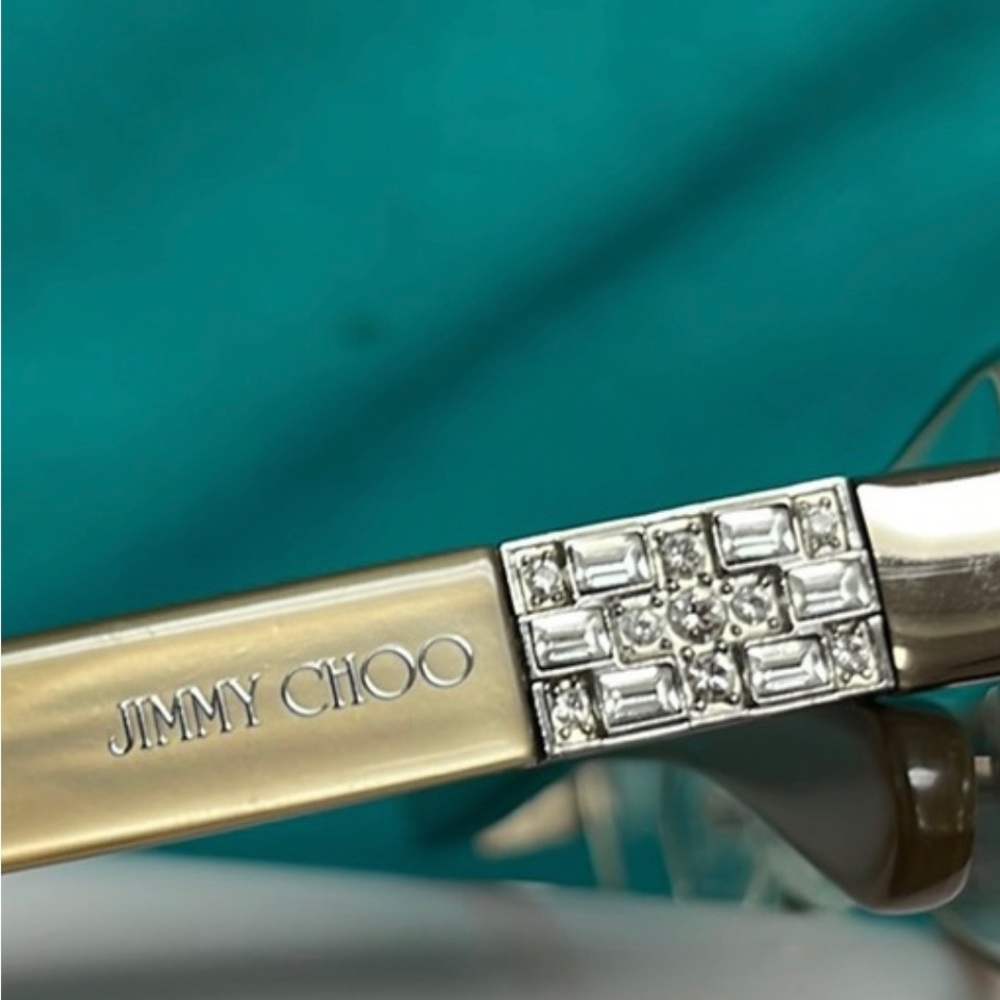 Jimmy Choo reading prescription glasses like new gold tan rhinestone case